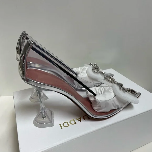 AMINA MUADDIRosie crystal-embellished bow-detailed PVC pumps